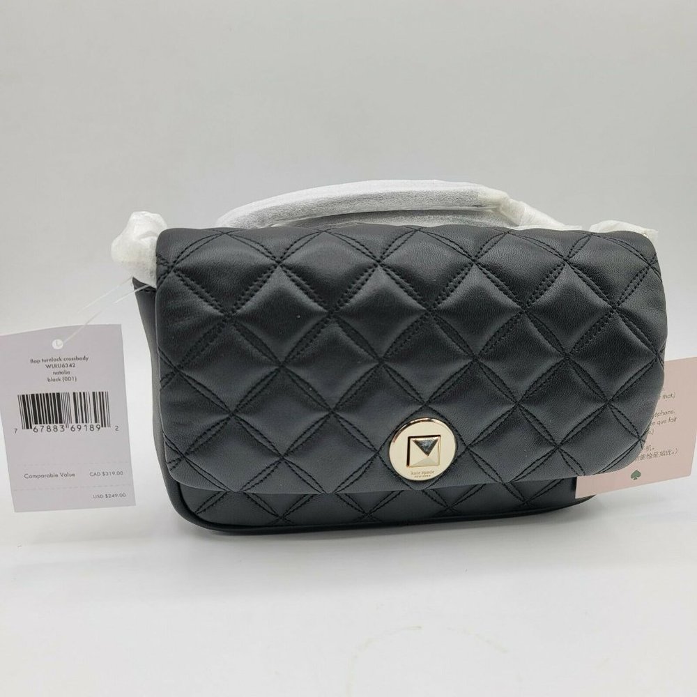 Kate Spade Natalia Flap Turnlock Leather Crossbody Purse Black WLRU6342